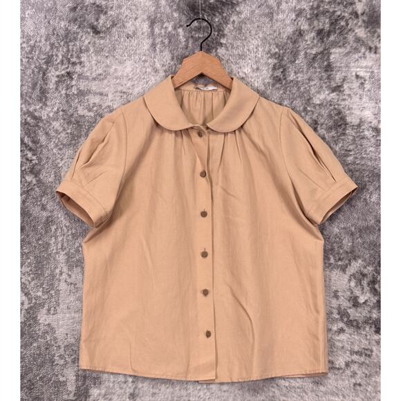 CO Tops - CO Collection Top Large Womens Silk Linen Twill Button Front Blouse